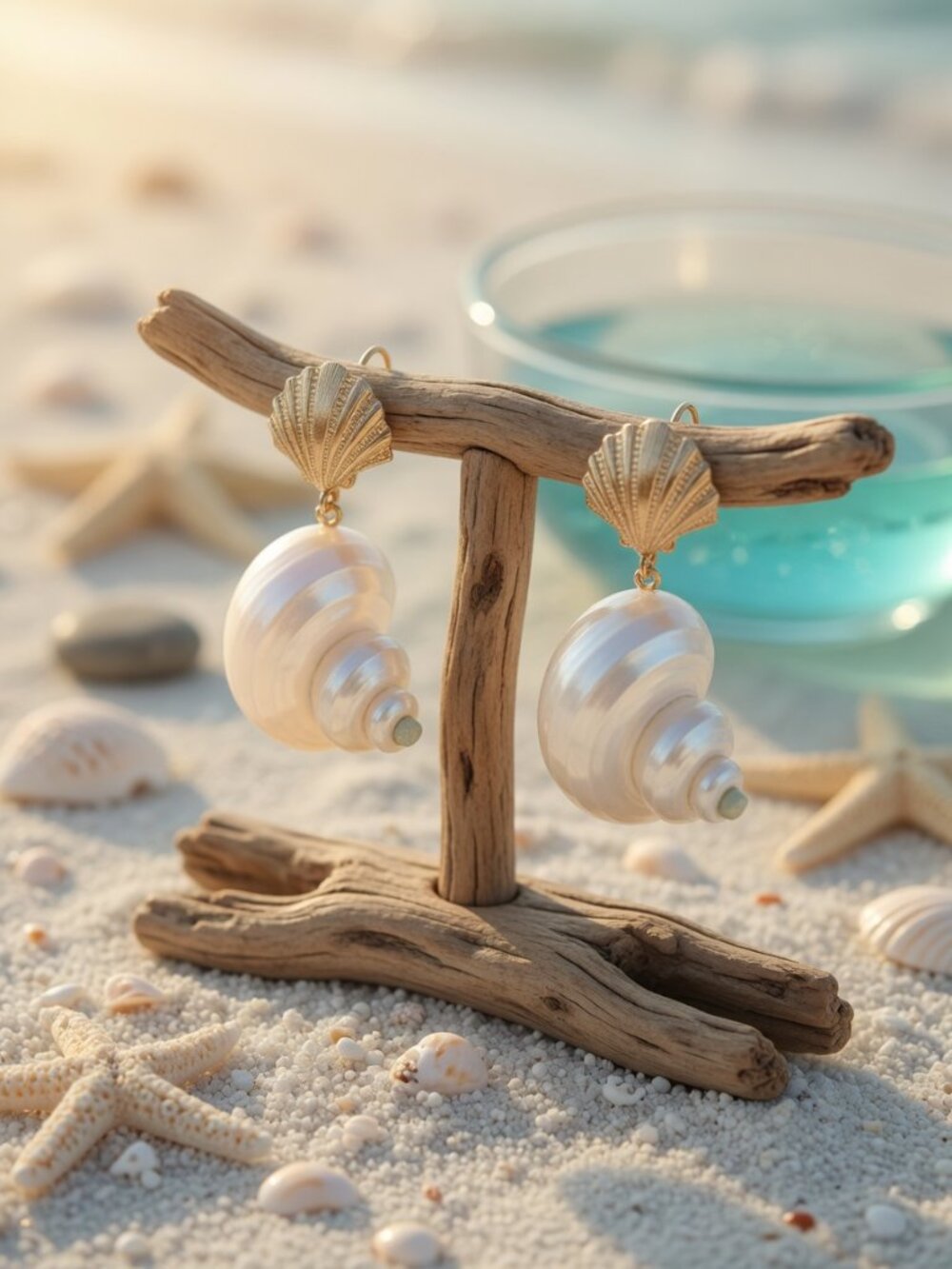Gold Seashell Pearl Drop Earrings | Coastal Shell Statement Earrings | Beach Wed